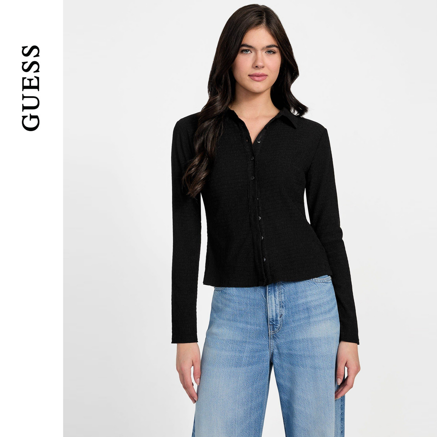 GUESS女士纽扣修身纯色百搭毛针织衫-W3YP39KBT00