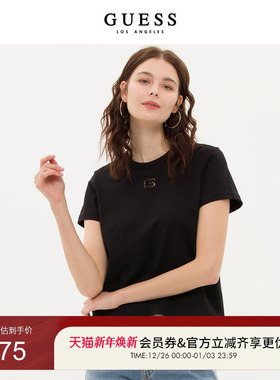 GUESS女士简约设计感镂空刺绣烫钻薄款短袖T恤-W3PP50K2Q45