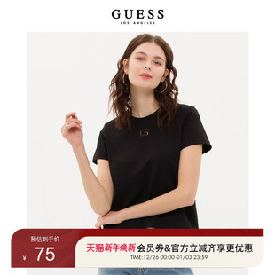 W3PP50K2Q45 T恤 GUESS女士简约设计感镂空刺绣烫钻薄款 短袖