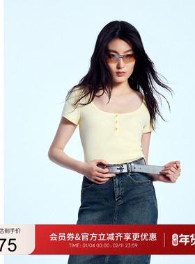 GUESS女士修身百搭多巴胺针织短袖T恤-Q4PI08K2Q40