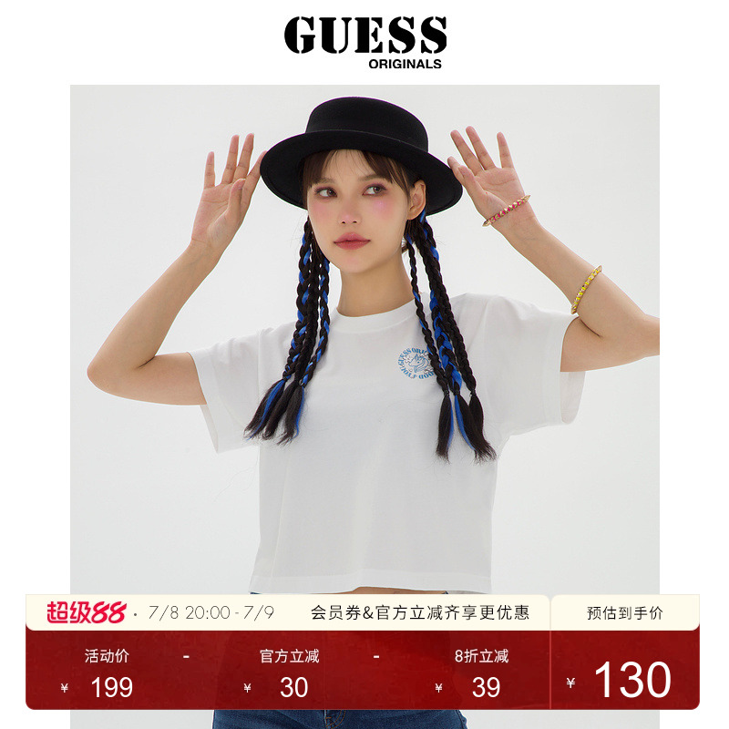 GUESS女士经典宽松圆领短袖T恤
