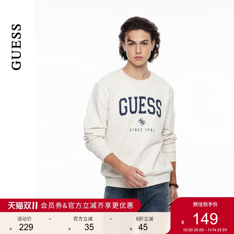 GUESS字母logo圆领套头卫衣