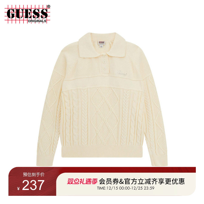 GUESS运动休闲套头翻领毛针织衫