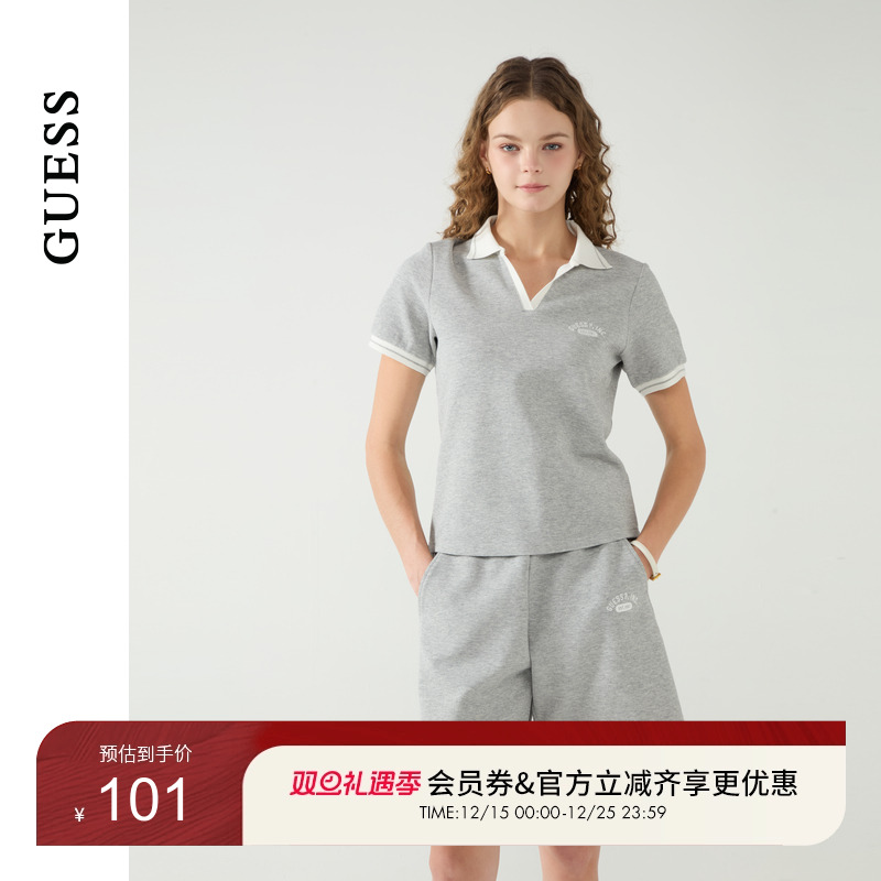 GUESS女士华夫格面料撞色POLO领短袖T恤-W5PP90K2Q40