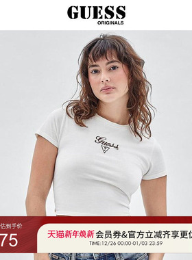 GUESSOriginals 女刺绣LOGO修身短款圆领T恤-W2RP26K9RM3