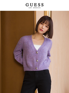 GUESS温柔慵懒风纯色含羊毛针织开衫毛衣外套W2BR44Z31T2