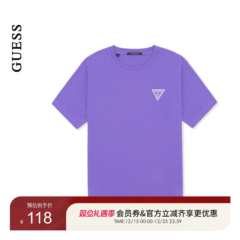 GUESS男女同款纯色休闲运动圆领短袖T恤-NP2K9402