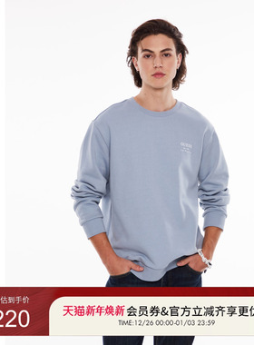 GUESS男士百搭纯色印花圆领套头加绒卫衣-MO4K9460