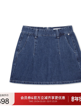 GUESS女士纯色简约百搭美式短裙牛仔半身裙-YP2D2585