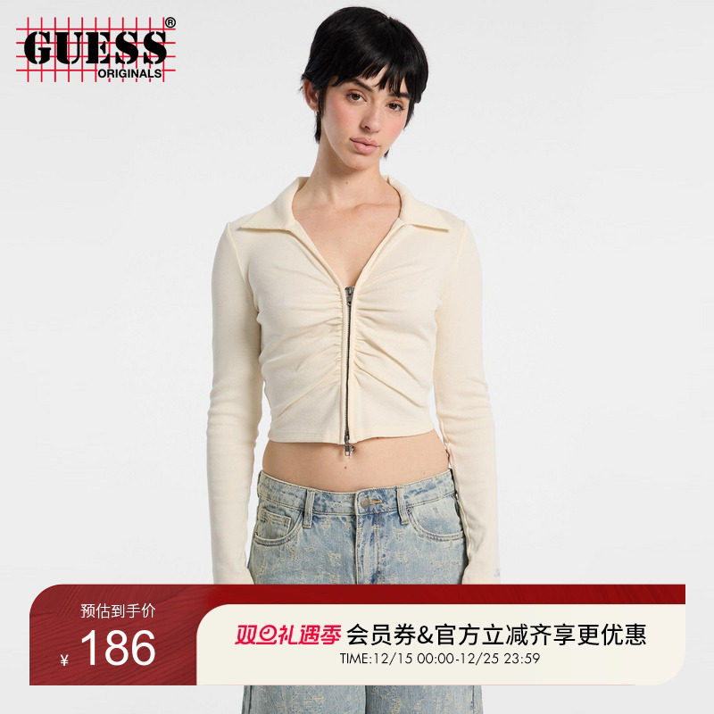 GUESS Originals 女士拉链短款长袖T恤-W5GP53KA0H1