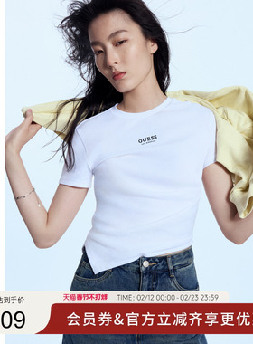 GUESS女士小心机侧面收腰短款短袖T恤-Q4PI34K2Q40