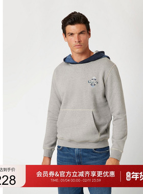 GUESS男士休闲宽松口袋撞色连帽卫衣-M4BQ22KCH10