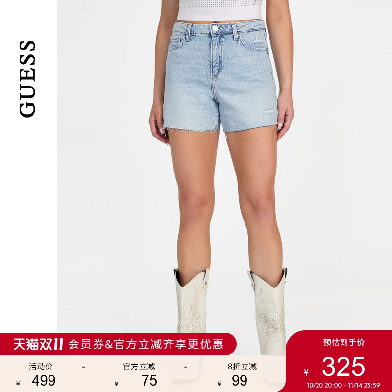 GUESS女士简约直筒百搭水洗牛仔短裤-W5GD74D5B96