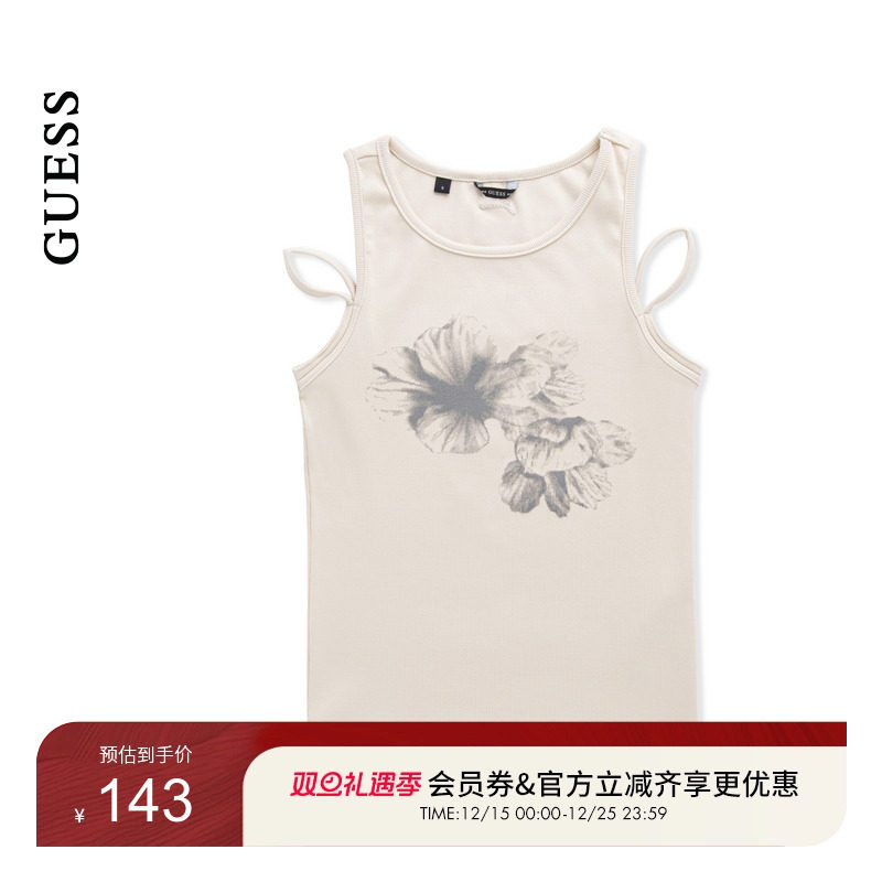 GUESS女士设计款印花纯欲无袖露肩针织衫-YP2K2460