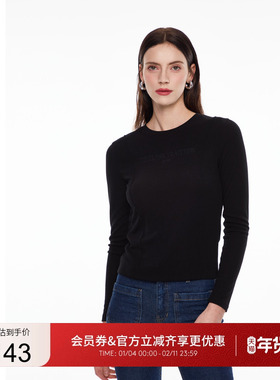 GUESS女士简约纯色线条感圆领套头长袖T恤-YO3K2490