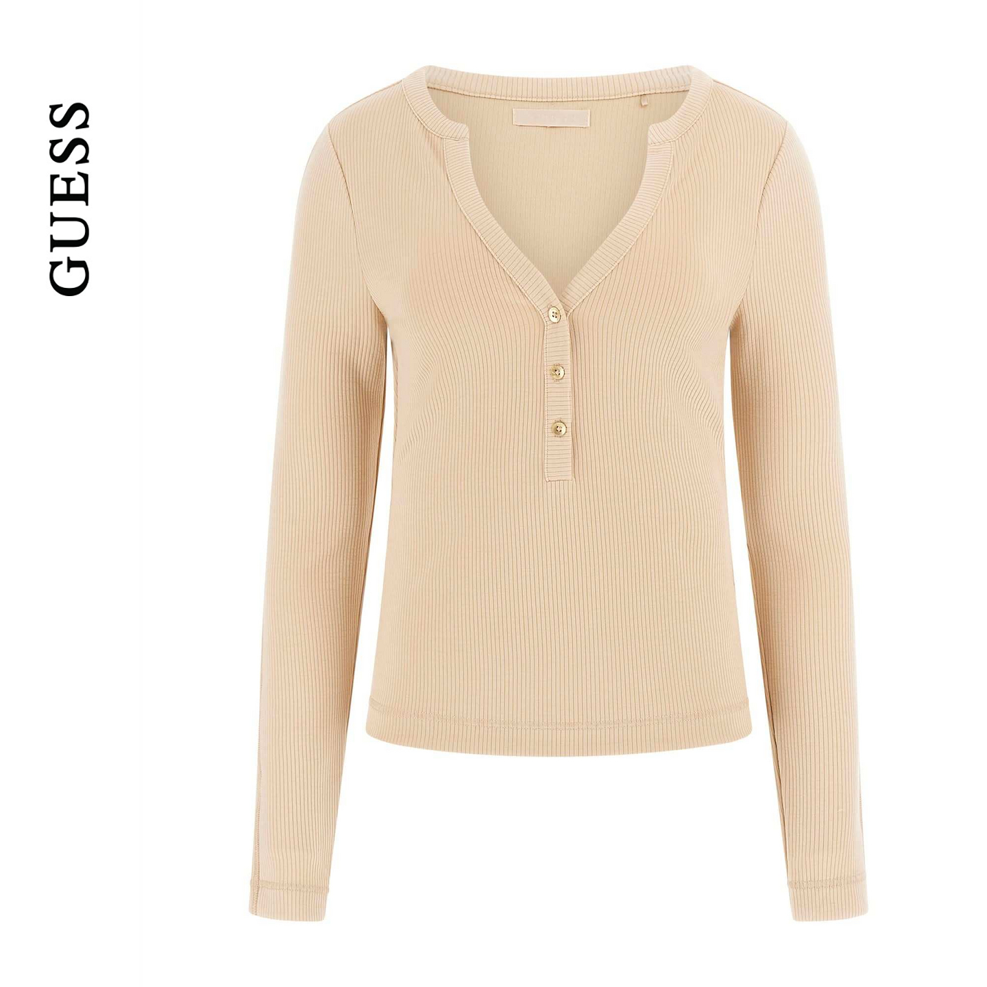 GUESS女士V领半开扣纯色简约毛针织衫-W5YP12KCTC2