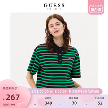 GUESS  女士POLO领美式复古短款条纹短袖T恤上衣-W3PP51K2Q40