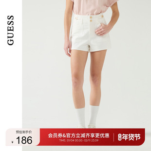 GUESS女士金属配饰纯白水洗牛仔短裤-W5PD3ED51V0