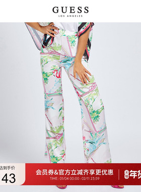 GUESS女士时尚度假风舒适轻熟印花阔腿裤-W1GB97WDXO0