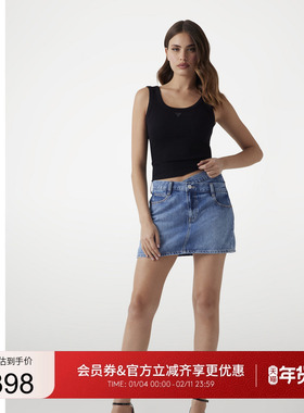 GUESS25年新款早秋女士浅蓝不规则高腰A字牛仔半身裙-W5YD1CD5QKB