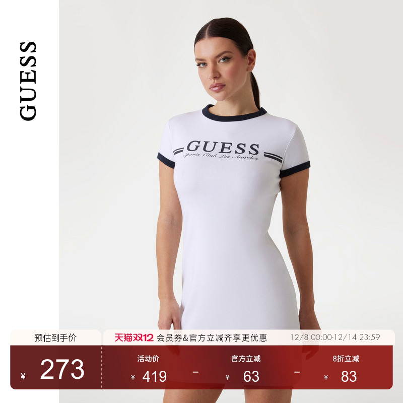 GUESS休闲圆领短袖连衣裙