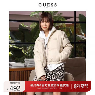 GUESS女士防风保暖象牙白休闲可脱卸衣袖短款羽绒服