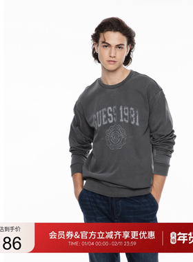 GUESS男士纯色潮流字母图案圆领套头卫衣-MO3K9442K