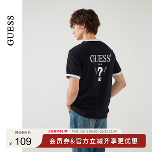 GUESS男女同款舒适撞色设计罗纹短袖T恤-M5PP57K2Q40