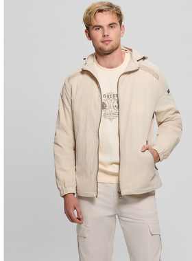 GUESS男士纯色百搭长袖连帽夹克外套-M5RL14WGUM0