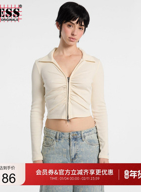 GUESS Originals 女士拉链短款长袖T恤-W5GP53KA0H1