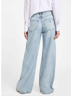 GUESS女士牛仔钉珠高腰慵懒垂坠阔腿裤-W5YA82D5QKA