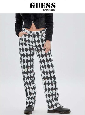 GUESSOriginals春夏女士彩色印花格纹牛仔裤-W2RG10D4RG3