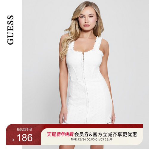GUESS  女士镂空蕾丝修身束腰吊带连衣裙-W4GK16KCA00