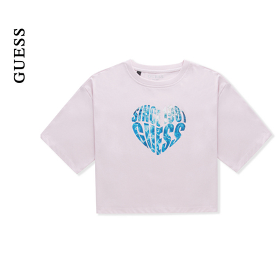 GUESS女士青春百搭通勤爱心短款短袖T恤-YP2K1452