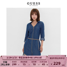 GUESS新款女士polo领长袖衬衫式系带牛仔连衣裙-Q2OK08WDYL2