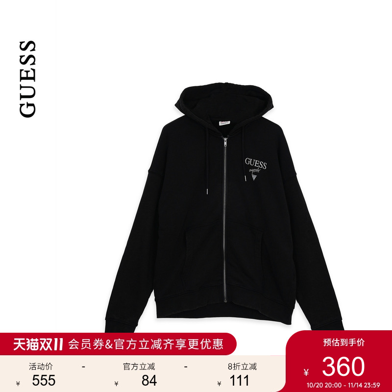 GUESS25年新款早秋男士连帽拉链宽松休闲印花卫衣-M5GQ34KCPR1
