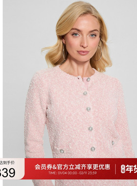 GUESS女士纯色气质小香风针织开衫上衣-W5RR20Z3L21