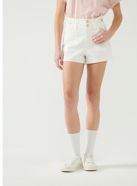 GUESS女士金属配饰纯白水洗牛仔短裤-W5PD3ED51V0