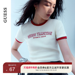 GUESS W4PP96K2Q40 女士多巴胺撞色甜美休闲圆领T恤