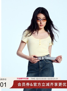 GUESS女士修身百搭多巴胺针织短袖T恤-Q4PI08K2Q40