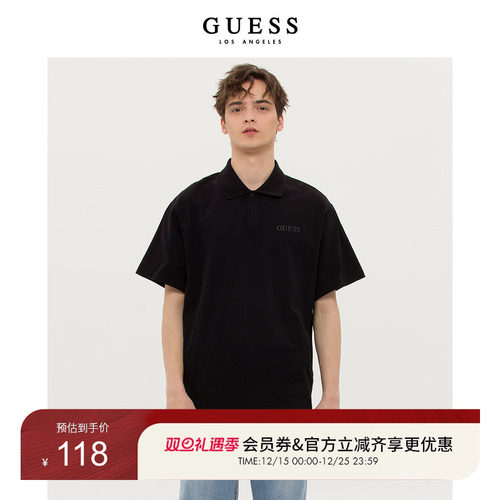 GUESS印花短袖翻领宽松Polo衫