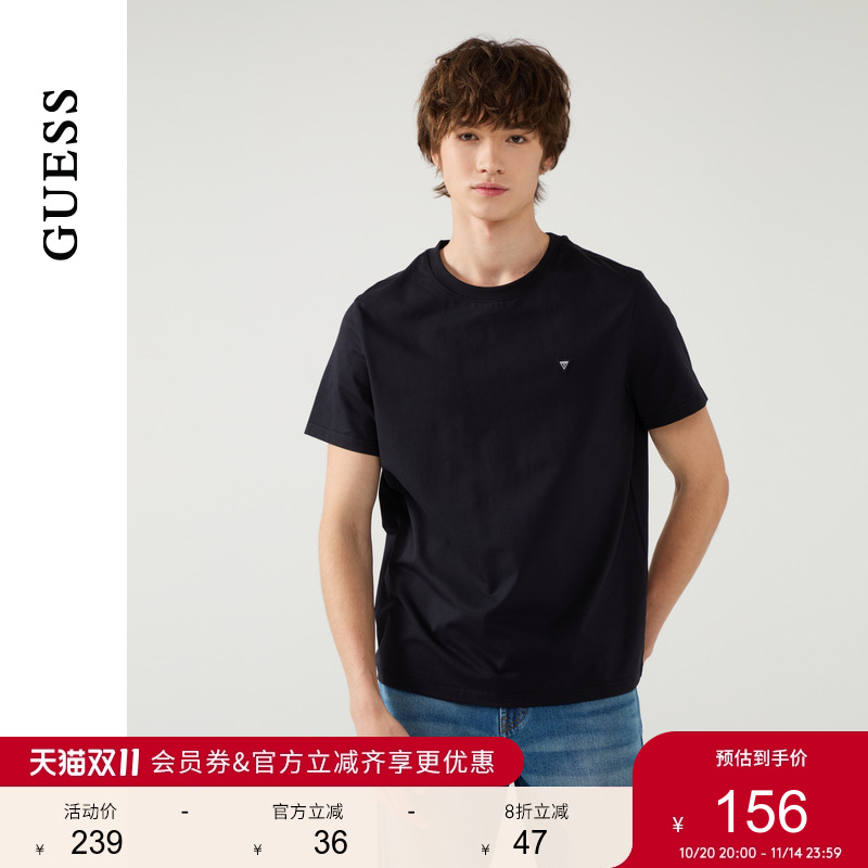 GUESS金属logo休闲短袖T恤