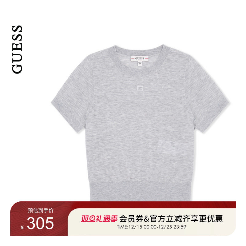 GUESS简约纯色短袖针织衫