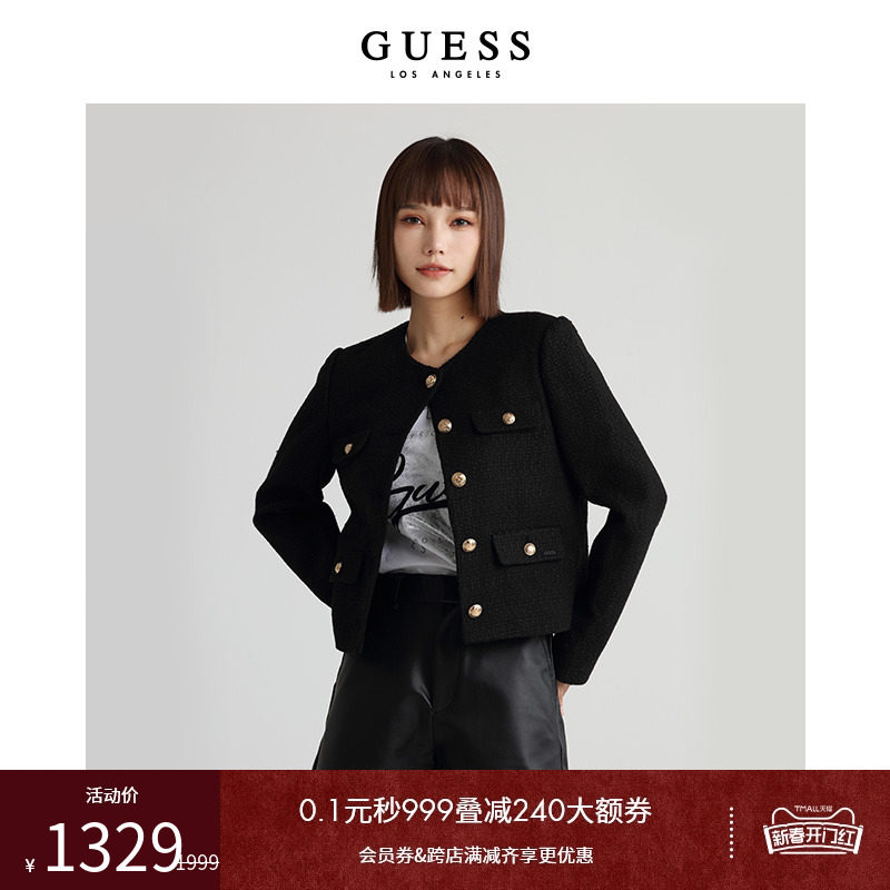【秀智明星同款】GUESS 女士极简舒适小香风外套-YM3W2850