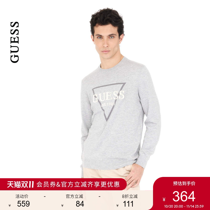 GUESS字母LOGO长袖圆领针织衫