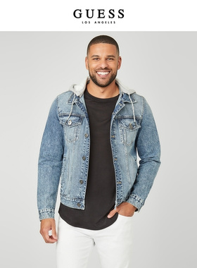GUESS 男士复古美式可拆卸连帽牛仔外套-X2ON01D3DA0