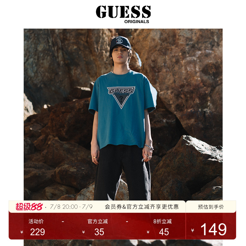GUESS新夏男倒三角圆领短袖T恤