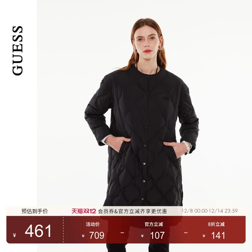 GUESS женский универсальный однотонный стеганый пуховик средней длины-Q4PN28W55R0