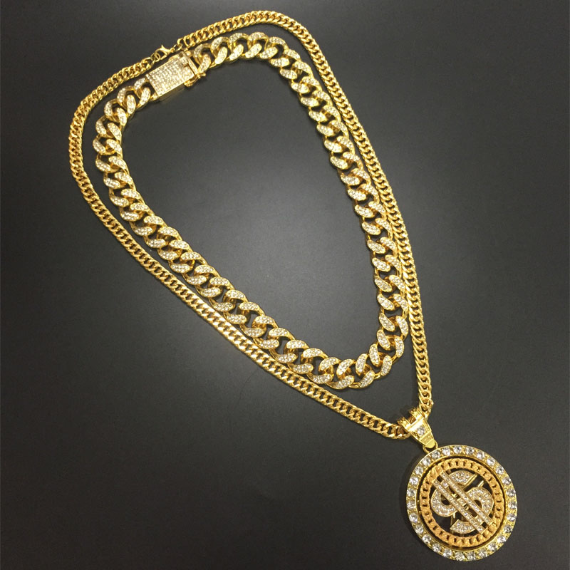 hiphop满钻潮牌美元转动吊坠项链