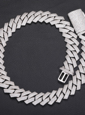 欧美嘻哈4排锆石20mm菱形古巴项链男个性重工长扣头外贸订制款潮